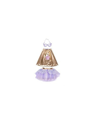 Set de super-héroïne, tutu/cape/masque, or/lila, taille 4-6 ans