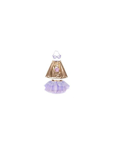 Set de super-héroïne, tutu/cape/masque, or/lila, taille 4-6 ans