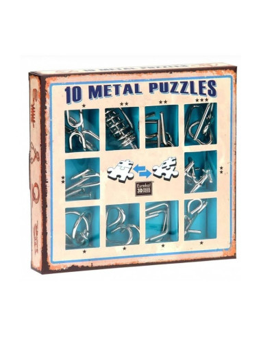 Lot de 10 casse - têtes métal Eureka - boite bleue