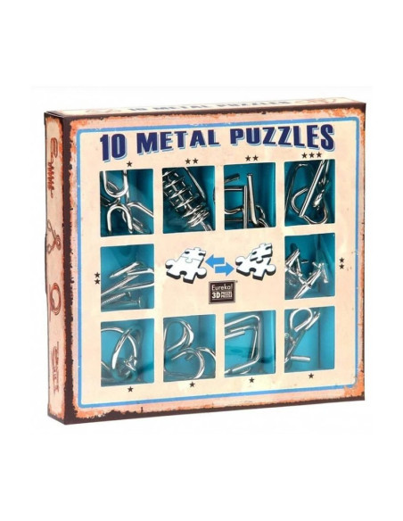 Lot de 10 casse - têtes métal Eureka - boite bleue