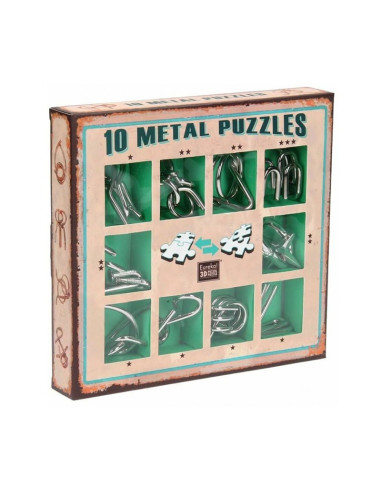 Lot de 10 casse - têtes métal Eureka - boite verte