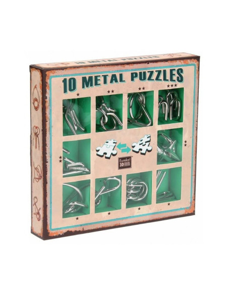 Lot de 10 casse - têtes métal Eureka - boite verte