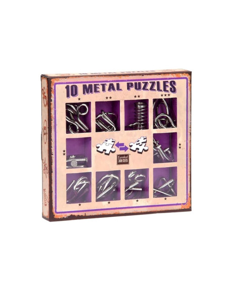Lot de 10 casse - têtes métal Eureka - boite violette