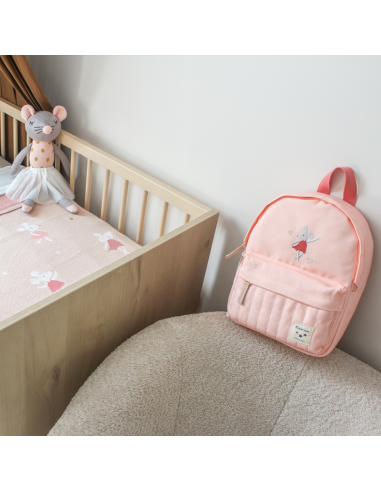 Sac à dos enfant brodé souris rose