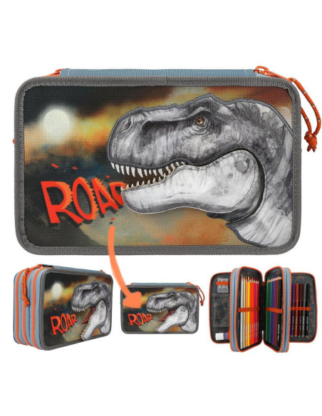 Dino world trousse à crayons 3 compartiments roar