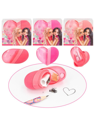 Topmodel coeur 2-en-1, gomme & taille-crayon best friends