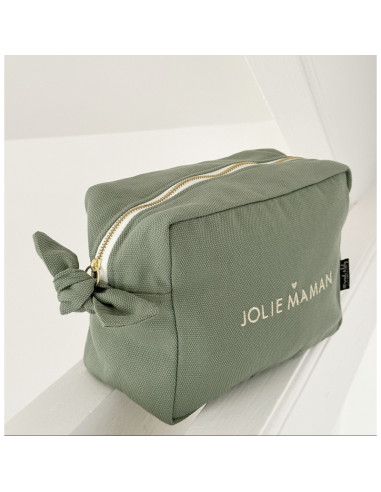 Grande Trousse de toilette brodée "Jolie Maman" Sauge - Marcel & Lily