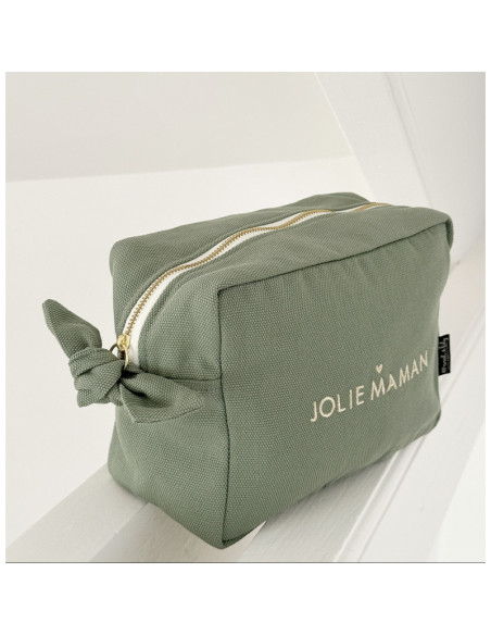 Grande Trousse de toilette brodée "Jolie Maman" Sauge - Marcel & Lily