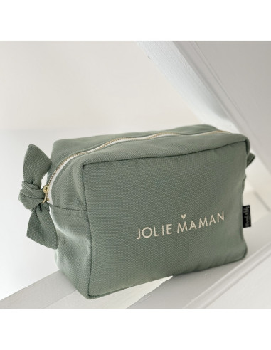 Grande Trousse de toilette brodée "Jolie Maman" Sauge - Marcel & Lily