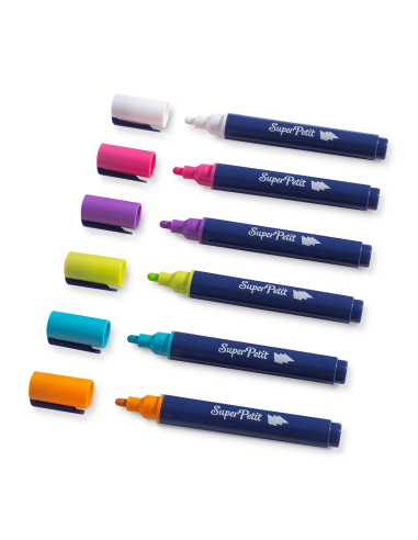 Boite 6 feutres effaçables couleurs fun et vives pour vitres et miroirs - super petit