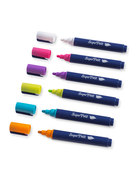 Boite 6 feutres effaçables couleurs fun et vives pour vitres et miroirs - super petit