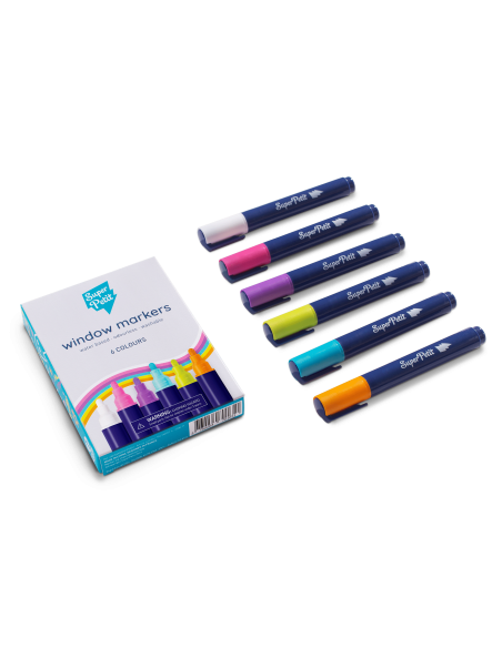 Boite 6 feutres effaçables couleurs fun et vives pour vitres et miroirs - super petit