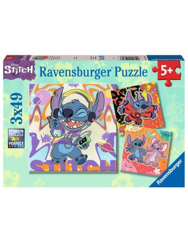 Ravensburger - Puzzles 3x49 pièces - Jouer toute la journée Disney Stitch 