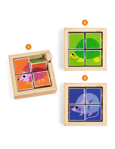 4 cubes puzzle bois - tournibist - djeco