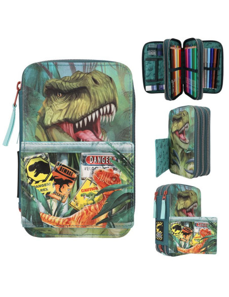 Dino world trousse à crayons 3 compartiments danger