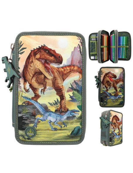 Dino world trousse 3 compartiments led