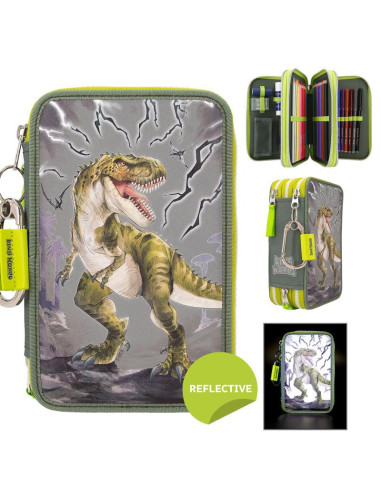 Dino world trousse 3 compartiment reflector