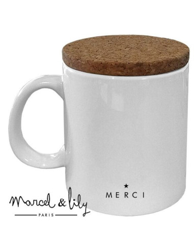 Mug avec son couvercle en liège - "merci" - marcel & lily