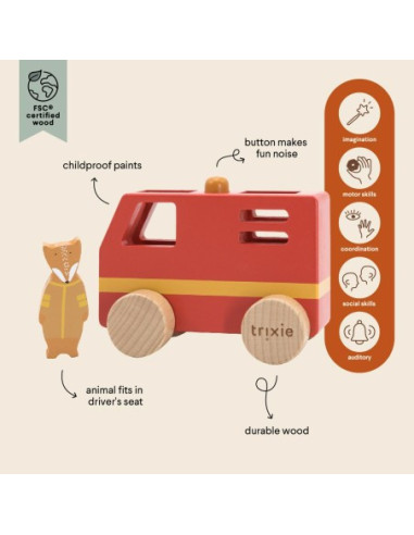 Petit camion de pompier en bois Animaux - Trixie