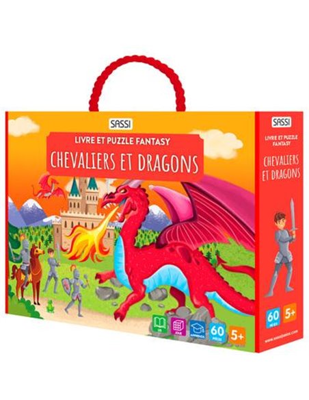 Livre et puzzle fantasy : Chevaliers et dragons