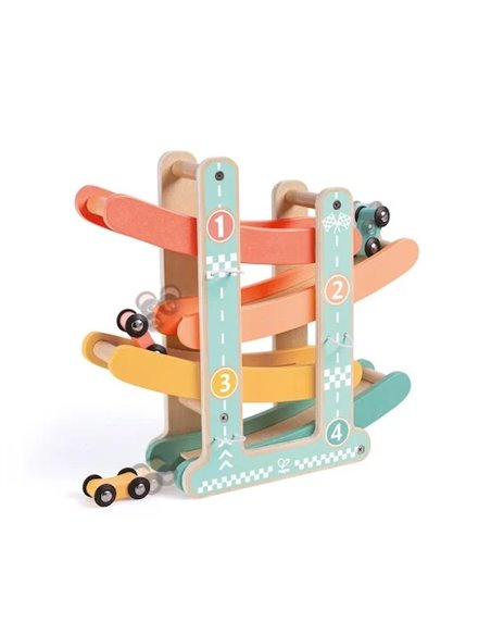 Piste de course et voitures corail et turquoise - Hape