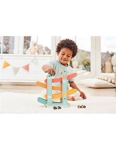 Piste de course et voitures corail et turquoise - Hape