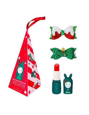 CONE BUNNY X MAS : Baume à lèvres cerise noël + 2 barettes cheveux noël - INUWET