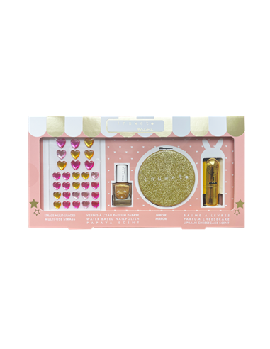 COFFRET KIDS GLITTER GIRL DORE : Strass multi usage, Baume lèvres gold, Miroir glitter, Vernis enfant - INUWET