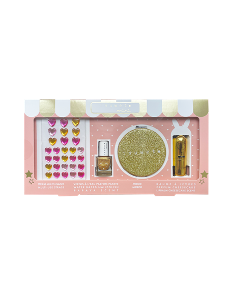 COFFRET KIDS GLITTER GIRL DORE : Strass multi usage, Baume lèvres gold, Miroir glitter, Vernis enfant - INUWET