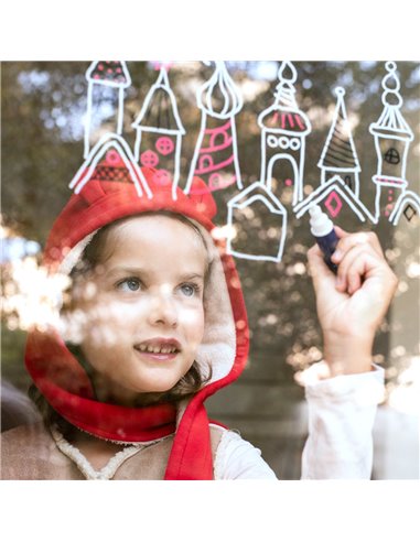 ÉDITION LIMITÉE NOËL: BOITE 4 FEUTRES EFFAÇABLES VITRES-MIROIR + 24 MOTIFS À REPRODUIRE - Super petit