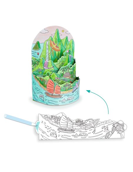 Coloriage Diorama - Au sommet de mon île - Djeco