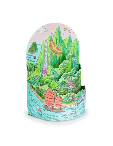Coloriage Diorama - Au sommet de mon île - Djeco