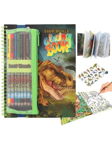 Dino World album à colorier avec crayons de couleur