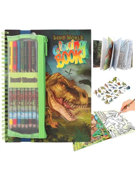Dino World album à colorier avec crayons de couleur