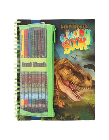 Dino World album à colorier avec crayons de couleur