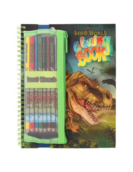 Dino World album à colorier avec crayons de couleur