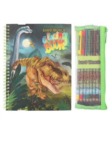 Dino World album à colorier avec crayons de couleur