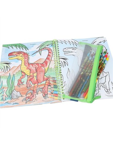 Dino World album à colorier avec crayons de couleur