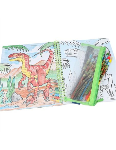 Dino World album à colorier avec crayons de couleur