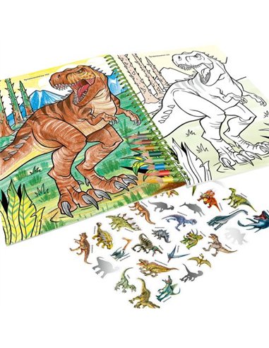 Dino World album à colorier avec crayons de couleur