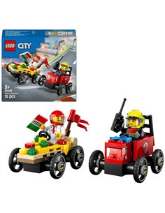 LEGO® CITY 60458 - PACK DE BOLIDES DE COURSE : CAMION DE PIZZA CONTRE CAMION DE POMPIERS