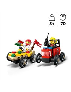 LEGO® CITY 60458 - PACK DE BOLIDES DE COURSE : CAMION DE PIZZA CONTRE CAMION DE POMPIERS 2