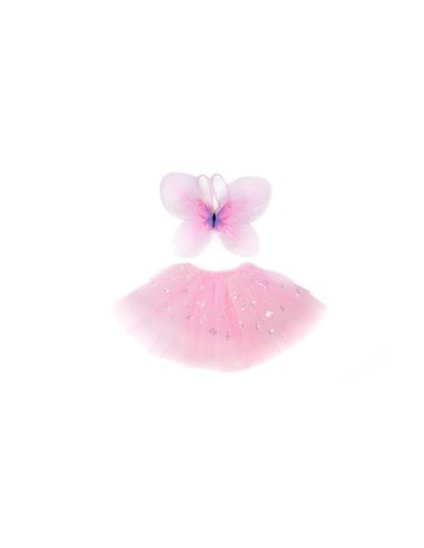 Set de papillon  "Flutter" rose jupe ailes et baguette, taille 4-6 ans - great pretenders