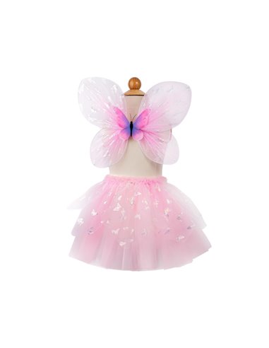 Set de papillon  "Flutter" rose jupe ailes et baguette, taille 4-6 ans - great pretenders