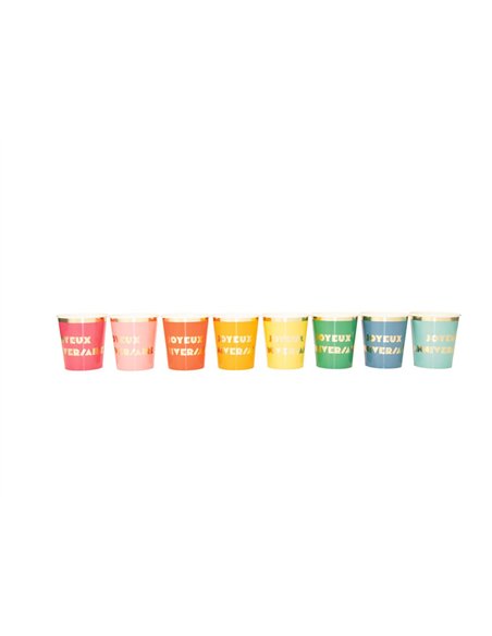 GOBELETS 200ML MULTI JOYEUX ANNIVERSAIRE X 8