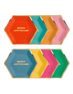 ASSIETTES MULTI JOYEUX ANNIVERSAIRE X8