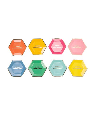 ASSIETTES MULTI JOYEUX ANNIVERSAIRE X8