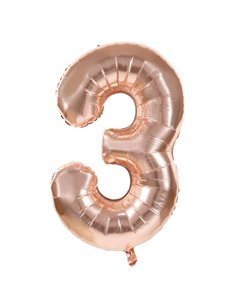 BALLON MYLAR CHIFFRE 3 ROSE GOLD 86CM	