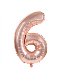 BALLON MYLAR CHIFFRE 6 ROSE GOLD 86CM	