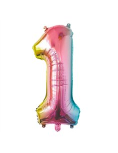 BALLON MYLAR CHIFFRE 1 IRISE PASTEL 86CM	